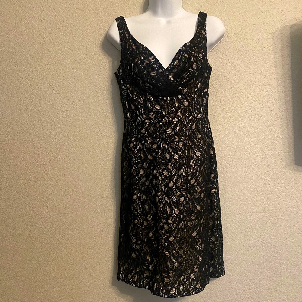 White House Black Market Black/Nude Lace Mini Dress 2